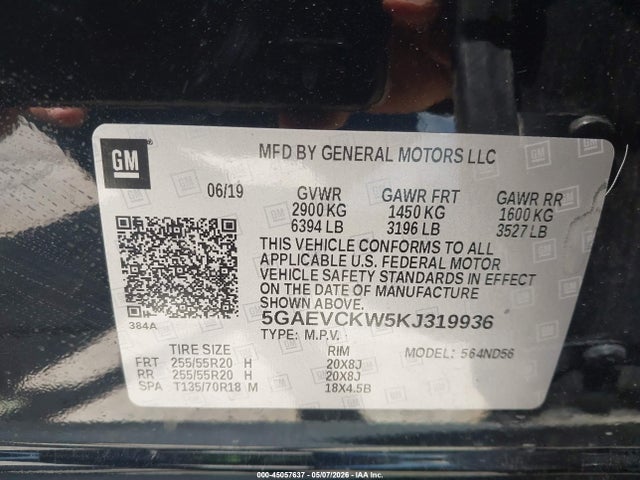 2019 Buick Enclave Awd Avenir მანქანა იყიდება აუქციონზე, vin: 5GAEVCKW5KJ319936, აუქციონის ნომერი: 45057637