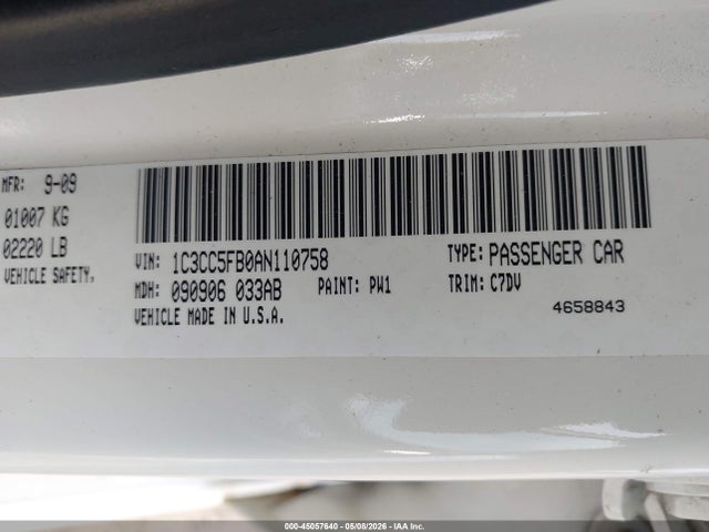 2010 Chrysler Sebring Limited მანქანა იყიდება აუქციონზე, vin: 1C3CC5FB0AN110758, აუქციონის ნომერი: 45057640