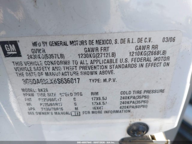 Продаж на аукціоні авто 2006 Buick Rendezvous Cx, vin: 3G5DA03LX6S636017, номер лоту: 45057645