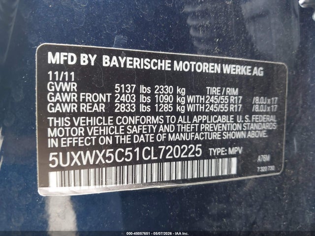 Aukcja sprzedaży 2012 Bmw X3 Xdrive28i, vin: 5UXWX5C51CL720225, numer aukcji: 45057651