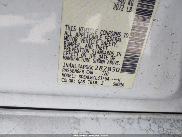 45057655 :رقم المزاد ، 1N4AL3AP0GC287850 vin ، 2016 Nissan Altima 2.5 Sr مزاد بيع