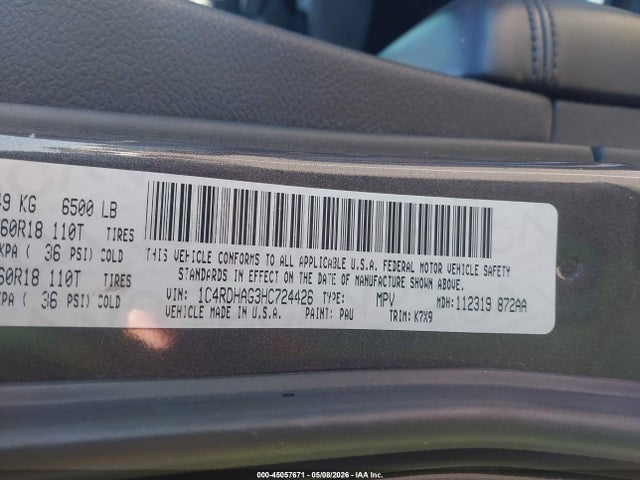 Aukcja sprzedaży 2017 Dodge Durango Sxt Rwd, vin: 1C4RDHAG3HC724426, numer aukcji: 45057671