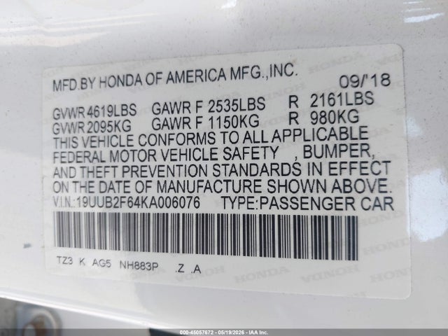 Aukcja sprzedaży 2019 Acura Tlx Tech   A-spec Pkgs, vin: 19UUB2F64KA006076, numer aukcji: 45057672