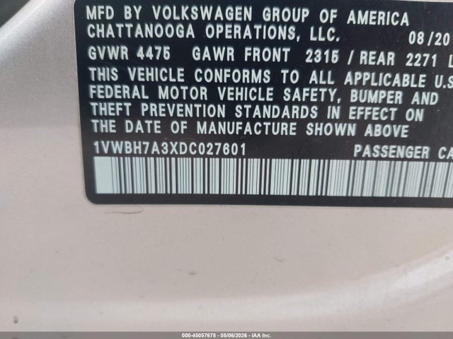 Продаж на аукціоні авто 2013 Volkswagen Passat 2.5l Se, vin: 1VWBH7A3XDC027601, номер лоту: 45057678