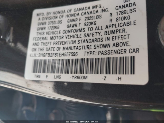 2HGFB2F81EH557596 Honda CIVIC EX