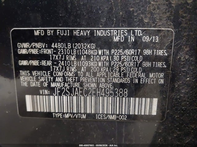 Aukcja sprzedaży 2014 Subaru Forester 2.5i Premium, vin: JF2SJAEC2EH495388, numer aukcji: 45057683