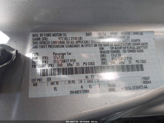 Aukcja sprzedaży 2016 Ford Focus Se, vin: 1FADP3FE5GL287707, numer aukcji: 45057720