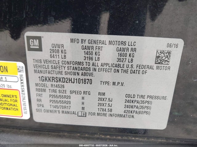 Aukcja sprzedaży 2017 Gmc Acadia Limited, vin: 1GKKRSKD2HJ101870, numer aukcji: 45057732
