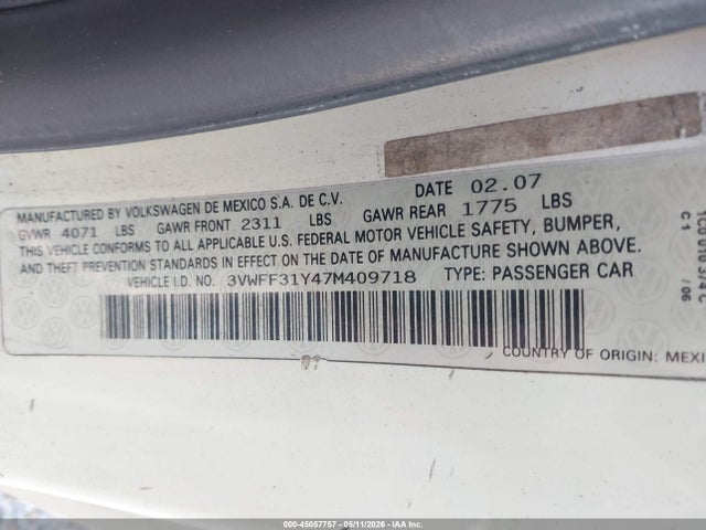 Aukcja sprzedaży 2007 Volkswagen New Beetle Triple White, vin: 3VWFF31Y47M409718, numer aukcji: 45057757