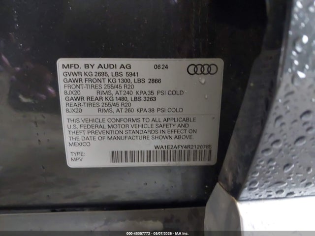 2024 Audi Q5 E Premium Plus 55 მანქანა იყიდება აუქციონზე, vin: WA1E2AFY4R2120785, აუქციონის ნომერი: 45057772