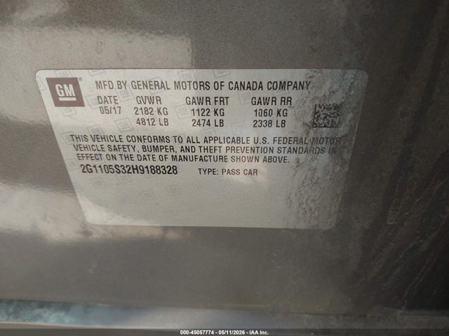 Продажа на аукционе авто 2017 Chevrolet Impala 1lt, vin: 2G1105S32H9188328, номер лота: 45057774