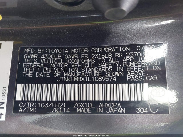2020 Toyota C-hr Le მანქანა იყიდება აუქციონზე, vin: JTNKHMBX1L1089574, აუქციონის ნომერი: 45057782