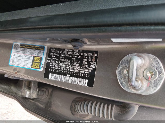 45057794 :رقم المزاد ، 5XYKUCA65CG294060 vin ، 2012 Kia Sorento Ex مزاد بيع