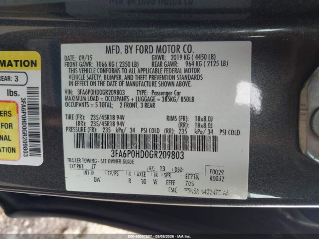 Продаж на аукціоні авто 2016 Ford Fusion Se, vin: 3FA6P0HD0GR209803, номер лоту: 45057807