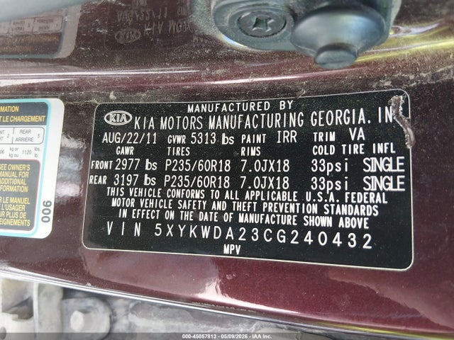 Aukcja sprzedaży 2012 Kia Sorento Sx V6, vin: 5XYKWDA23CG240432, numer aukcji: 45057813