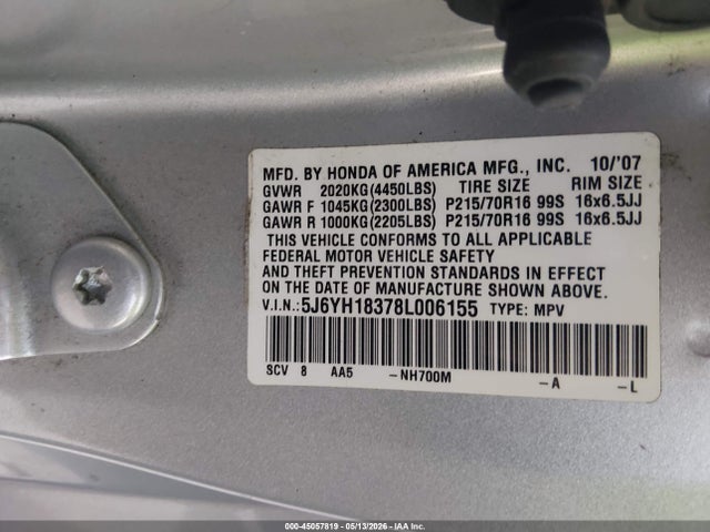 Продажа на аукционе авто 2008 Honda Element Lx, vin: 5J6YH18378L006155, номер лота: 45057819