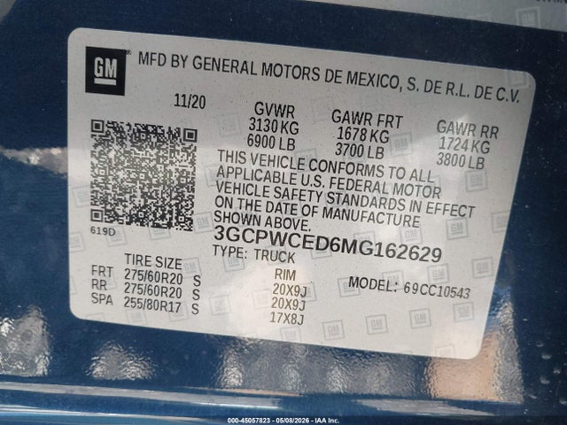 Продаж на аукціоні авто 2021 Chevrolet Silverado 1500 2wd  Short Bed Lt, vin: 3GCPWCED6MG162629, номер лоту: 45057823