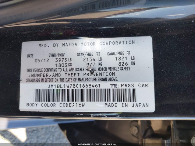 Aukcja sprzedaży 2012 Mazda Mazda3 I Grand Touring, vin: JM1BL1W78C1668461, numer aukcji: 45057827