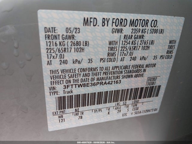 Продаж на аукціоні авто 2023 Ford Maverick Xlt, vin: 3FTTW8E36PRA42163, номер лоту: 45057829