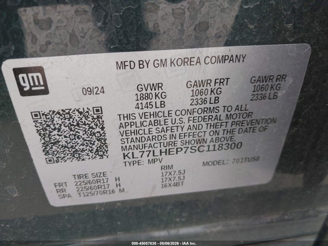 Продажа на аукционе авто 2025 Chevrolet Trax Fwd Lt, vin: KL77LHEP7SC118300, номер лота: 45057830