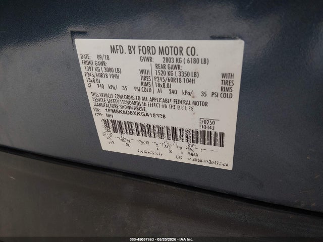 Aukcja sprzedaży 2019 Ford Explorer Xlt, vin: 1FM5K8D8XKGA16338, numer aukcji: 45057863