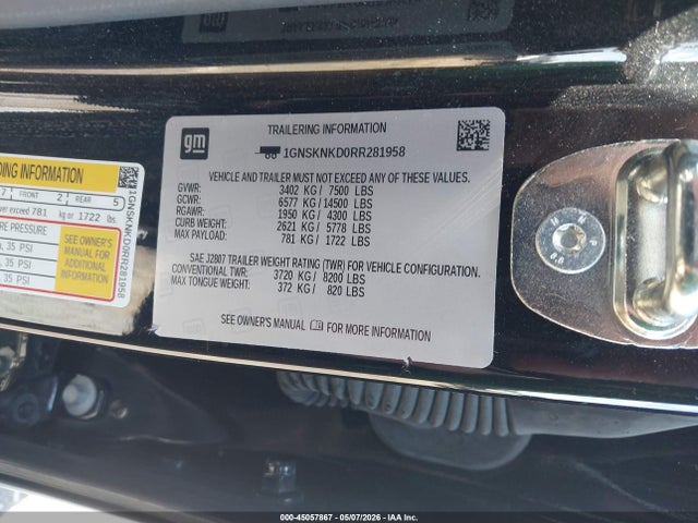 1GNSKNKD0RR281958 Chevrolet Tahoe 4wd Lt