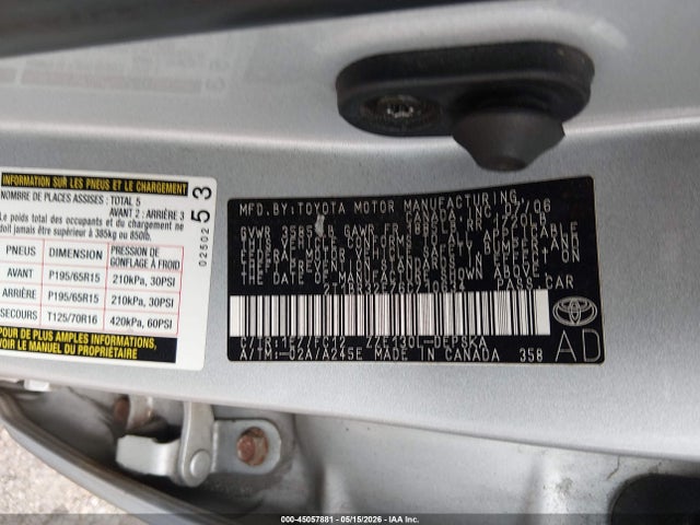 Продаж на аукціоні авто 2006 Toyota Corolla S, vin: 2T1BR32E76C710634, номер лоту: 45057881
