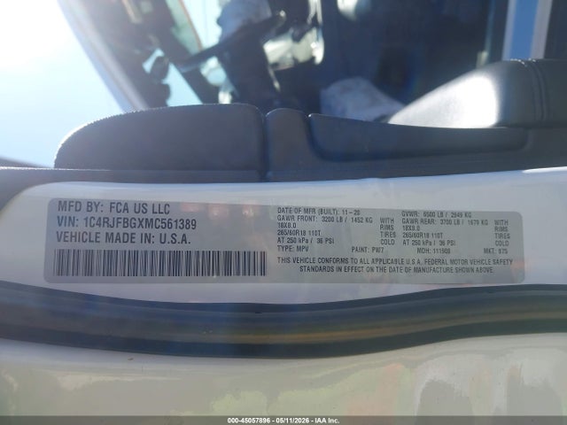 45057896 :رقم المزاد ، 1C4RJFBGXMC561389 vin ، 2021 Jeep Grand Cherokee Limited 4x4 مزاد بيع