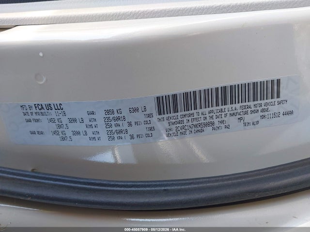 Aukcja sprzedaży 2019 Chrysler Pacifica Hybrid Limited, vin: 2C4RC1N7XKR590890, numer aukcji: 45057909
