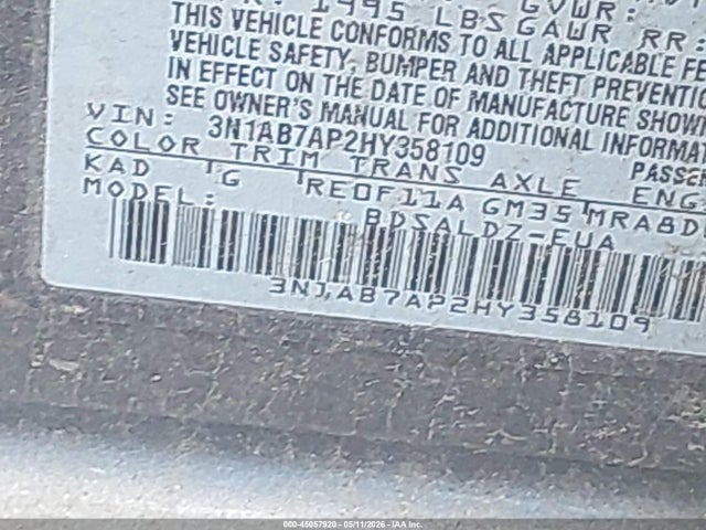 Продажа на аукционе авто 2017 Nissan Sentra Sv, vin: 3N1AB7AP2HY358109, номер лота: 45057920