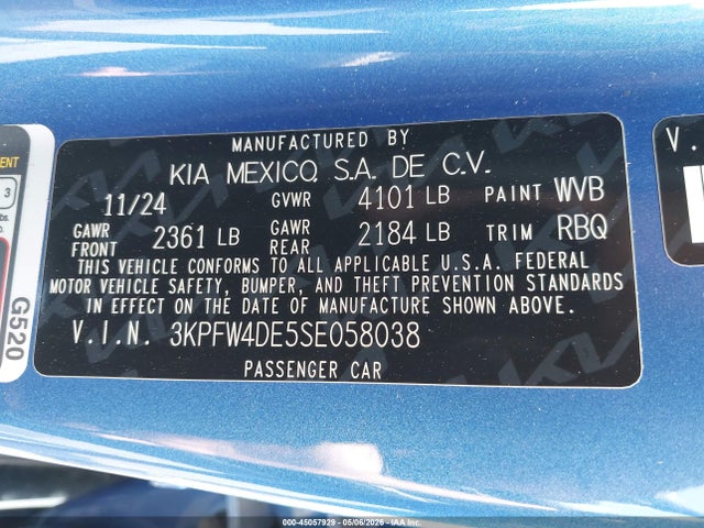 Продажа на аукционе авто 2025 Kia K4 Gt-line, vin: 3KPFW4DE5SE058038, номер лота: 45057929