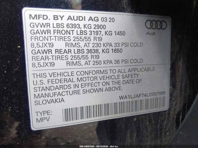 Aukcja sprzedaży 2020 Audi Q7 Premium Plus 45 Tfsi Quattro Tiptronic, vin: WA1LJAF74LD007898, numer aukcji: 45057955