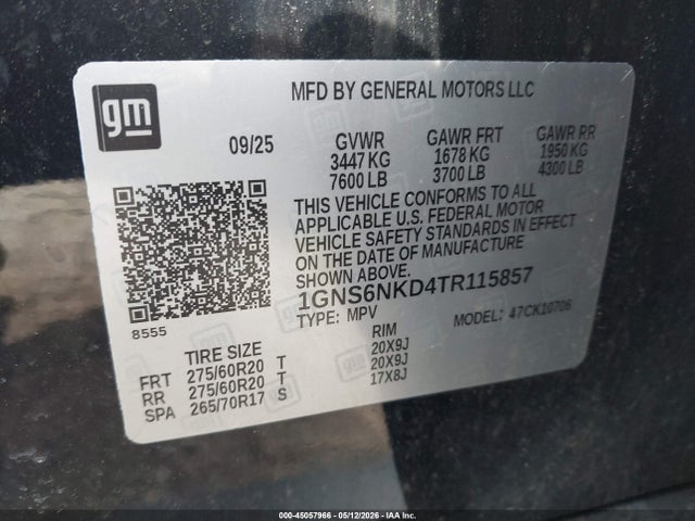 1GNS6NKD4TR115857 Chevrolet Tahoe 4wd Lt