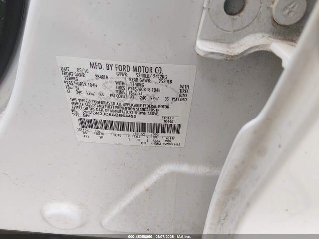 Продажа на аукционе авто 2010 Ford Edge Sel, vin: 2FMDK3JC6ABB64452, номер лота: 45058000