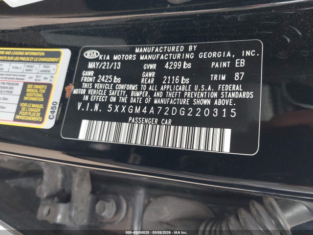 Продажа на аукционе авто 2013 Kia Optima Lx, vin: 5XXGM4A72DG220315, номер лота: 45058028