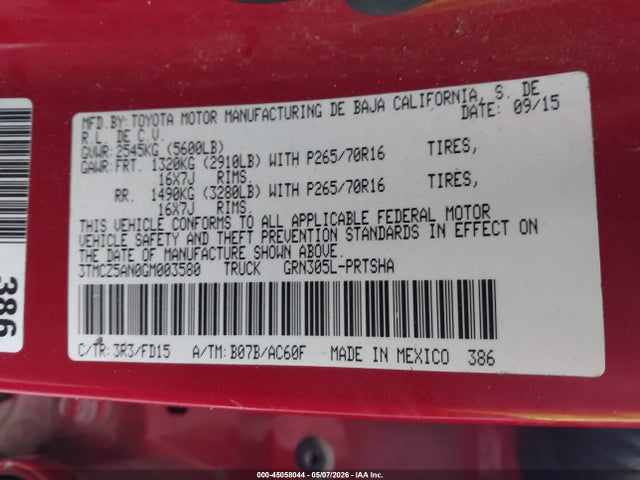 3TMCZ5AN0GM003580 Toyota Tacoma Trd Off Road