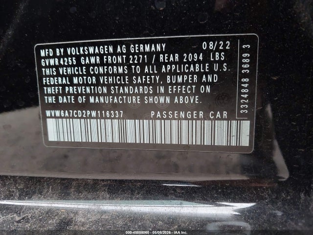 2023 Volkswagen Golf Gti 2.0t Autobahn მანქანა იყიდება აუქციონზე, vin: WVW6A7CD2PW116337, აუქციონის ნომერი: 45058060