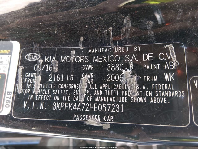 Aukcja sprzedaży 2017 Kia Forte Lx, vin: 3KPFK4A72HE057231, numer aukcji: 45058064