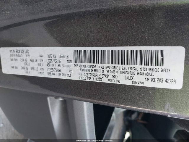 Aukcja sprzedaży 2020 Ram Promaster 1500 Low Roof 136 Wb, vin: 3C6TRVAG6LE127494, numer aukcji: 45058107