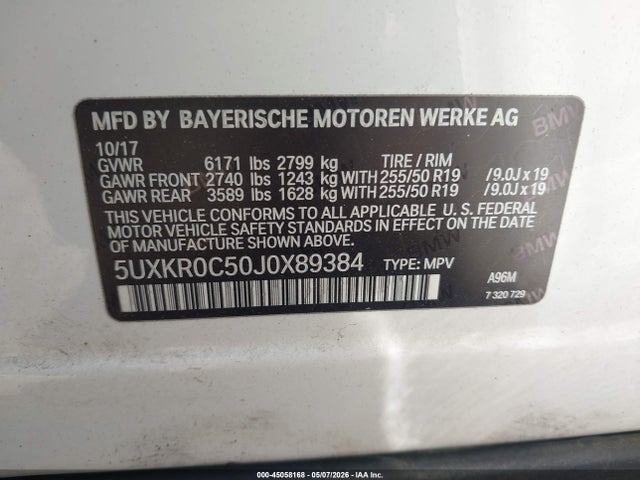 2018 Bmw X5 Xdrive35i მანქანა იყიდება აუქციონზე, vin: 5UXKR0C50J0X89384, აუქციონის ნომერი: 45058168