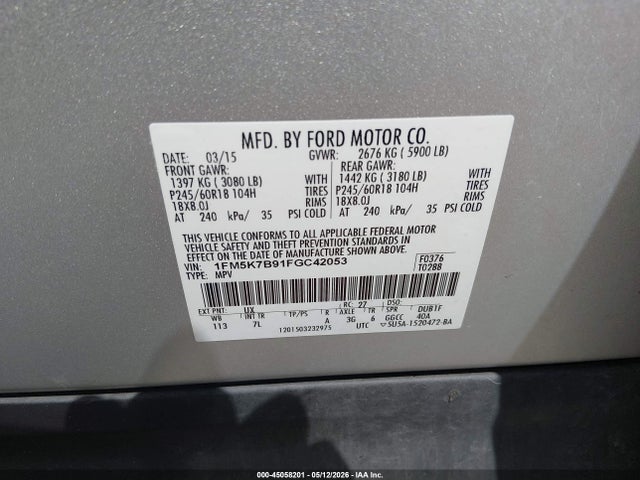 Продаж на аукціоні авто 2015 Ford Explorer, vin: 1FM5K7B91FGC42053, номер лоту: 45058201