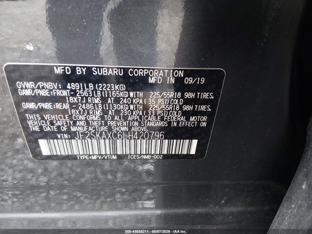 Продажа на аукционе авто 2020 Subaru Forester Touring, vin: JF2SKAXC6LH420796, номер лота: 45058211