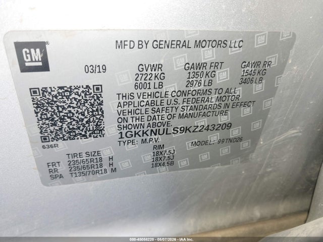 GMC Acadia Slt-1 2019 1GKKNULS9KZ243209 Image 9