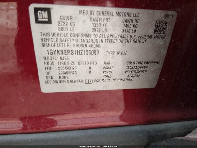 Aukcja sprzedaży 2017 Cadillac Xt5 Premium Luxury, vin: 1GYKNERS1HZ153080, numer aukcji: 45058239
