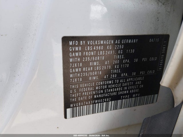 45058250 :رقم المزاد ، WVGBV7AX3FW602682 vin ، 2015 Volkswagen Tiguan Se مزاد بيع