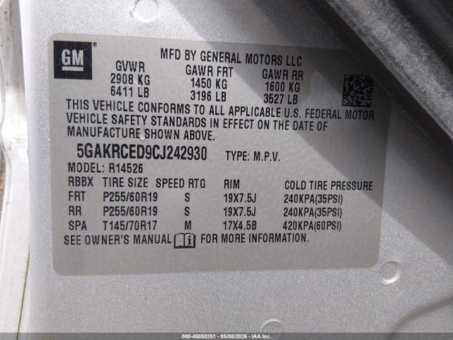 Aukcja sprzedaży 2012 Buick Enclave Leather, vin: 5GAKRCED9CJ242930, numer aukcji: 45058251