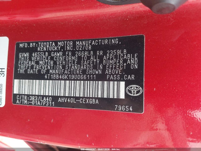 Aukcja sprzedaży 2009 Toyota Camry Hybrid, vin: 4T1BB46K19U066111, numer aukcji: 45058287
