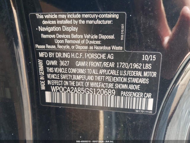 Продаж на аукціоні авто 2016 Porsche Boxster Black Edition, vin: WP0CA2A85GS120689, номер лоту: 45058315