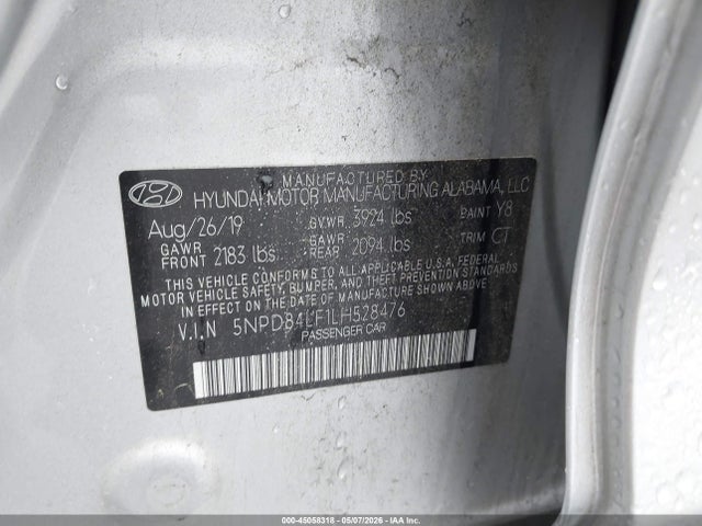 2020 Hyundai Elantra Sel მანქანა იყიდება აუქციონზე, vin: 5NPD84LF1LH528476, აუქციონის ნომერი: 45058318
