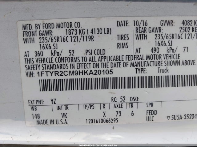 Aukcja sprzedaży 2017 Ford Transit-250, vin: 1FTYR2CM9HKA20105, numer aukcji: 45058340